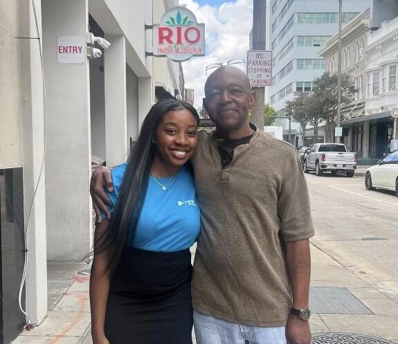 Photo of Johnathan Bryant after being granted release with parole with Mekkah Husamadeen, a former LSU Law student who represented him.