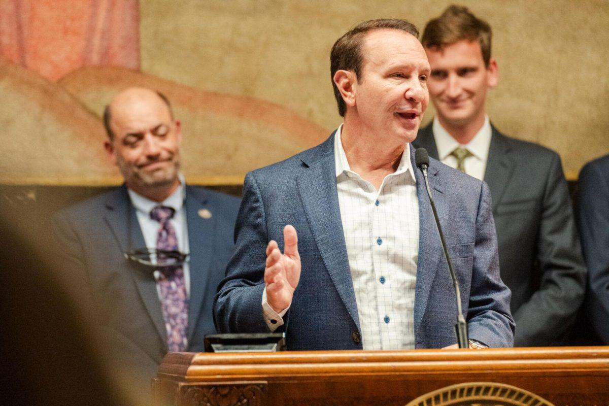 Gov. Jeff Landry speaks Monday, March 25, 2024, during Coastal Day 2024 inside the Louisiana State Capitol.