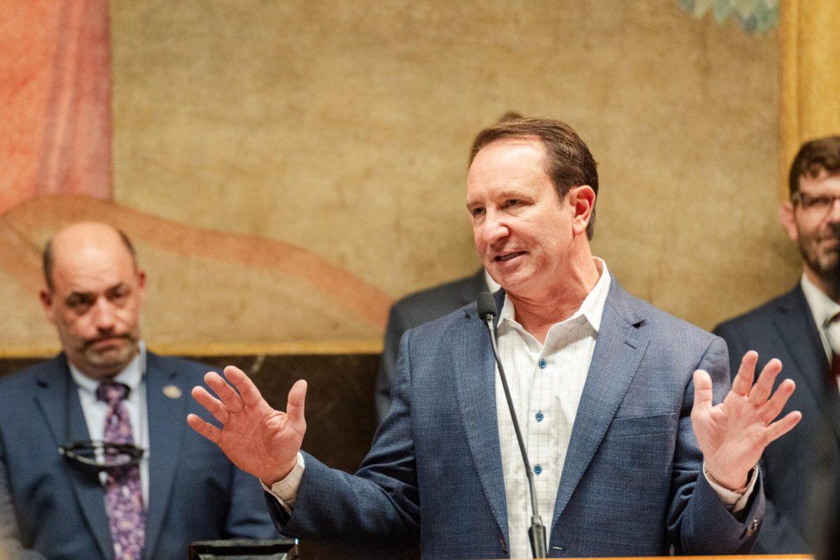 Gov. Jeff Landry speaks Monday, March 25, 2024, during Coastal Day 2024 inside the Louisiana State Capitol.