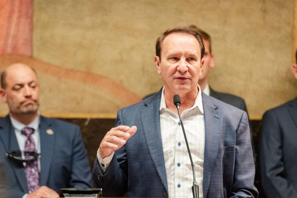 Gov. Jeff Landry speaks Monday, March 25, 2024, during Coastal Day 2024 inside the Louisiana State Capitol.