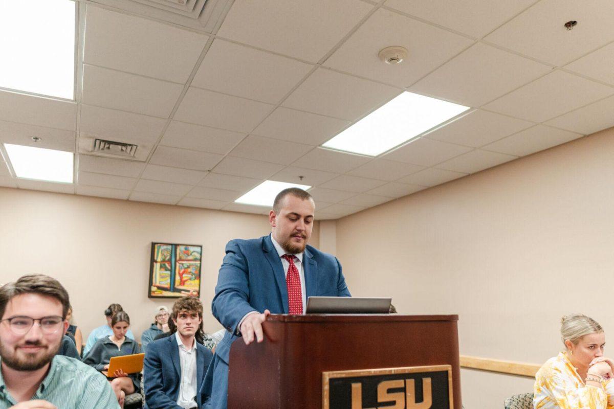 John-Michael Shiner makes the case for the Energize campaign Monday, March 25, 2024, inside the LSU Student Union.