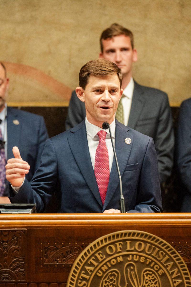 Louisiana Coastal Protection and Restortation Authority Executive Director Glenn Ledet Jr. speaks at the podium Monday, March 25, 2024, during Coastal Day 2024 at the State Capitol in Baton Rouge, La.