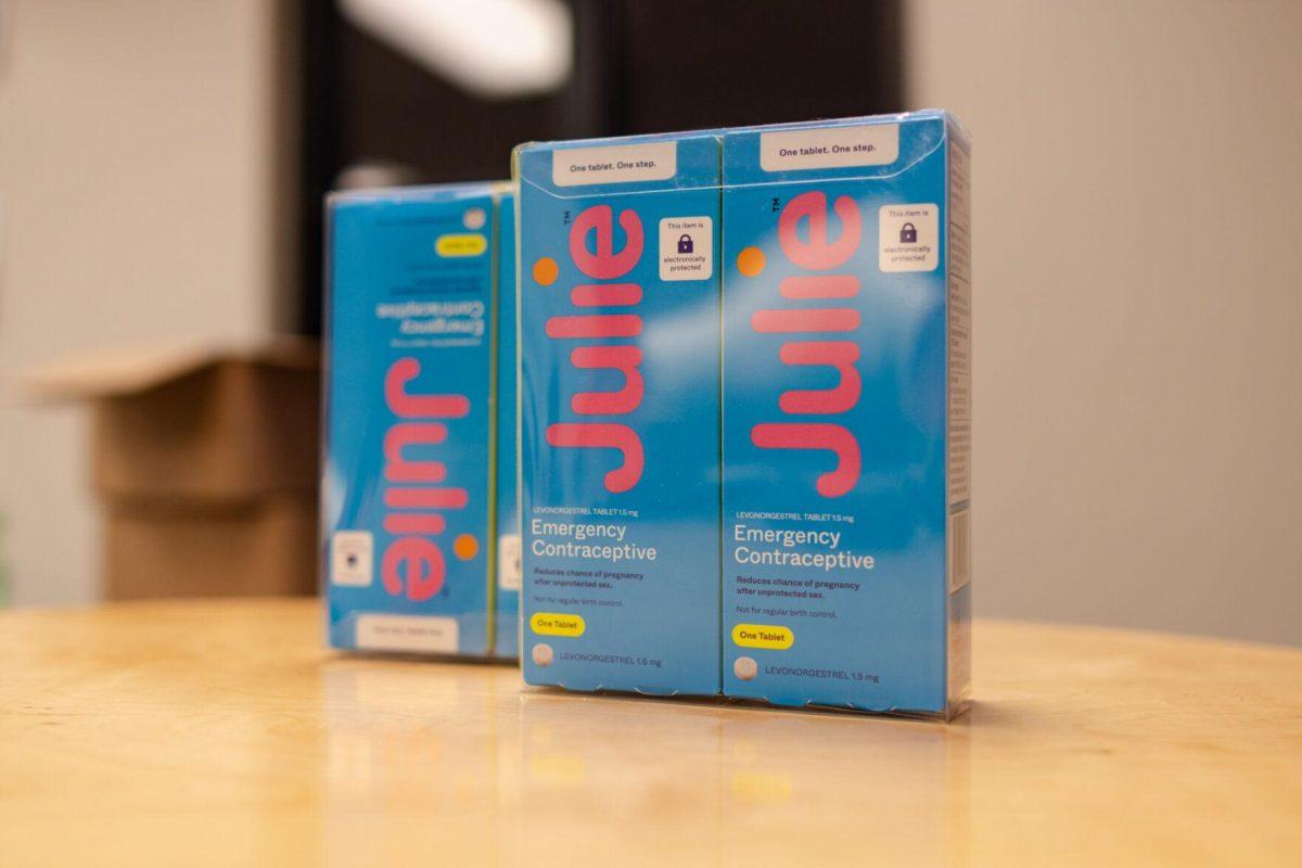 Several packages of emergency contraceptives sit on a table Thursday, March 21, 2024.