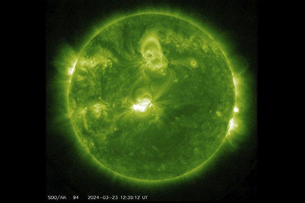 This image provided by NASA shows the sun seen from the Solar Dynamics Observatory (SDO) satellite on March 23, 2024.