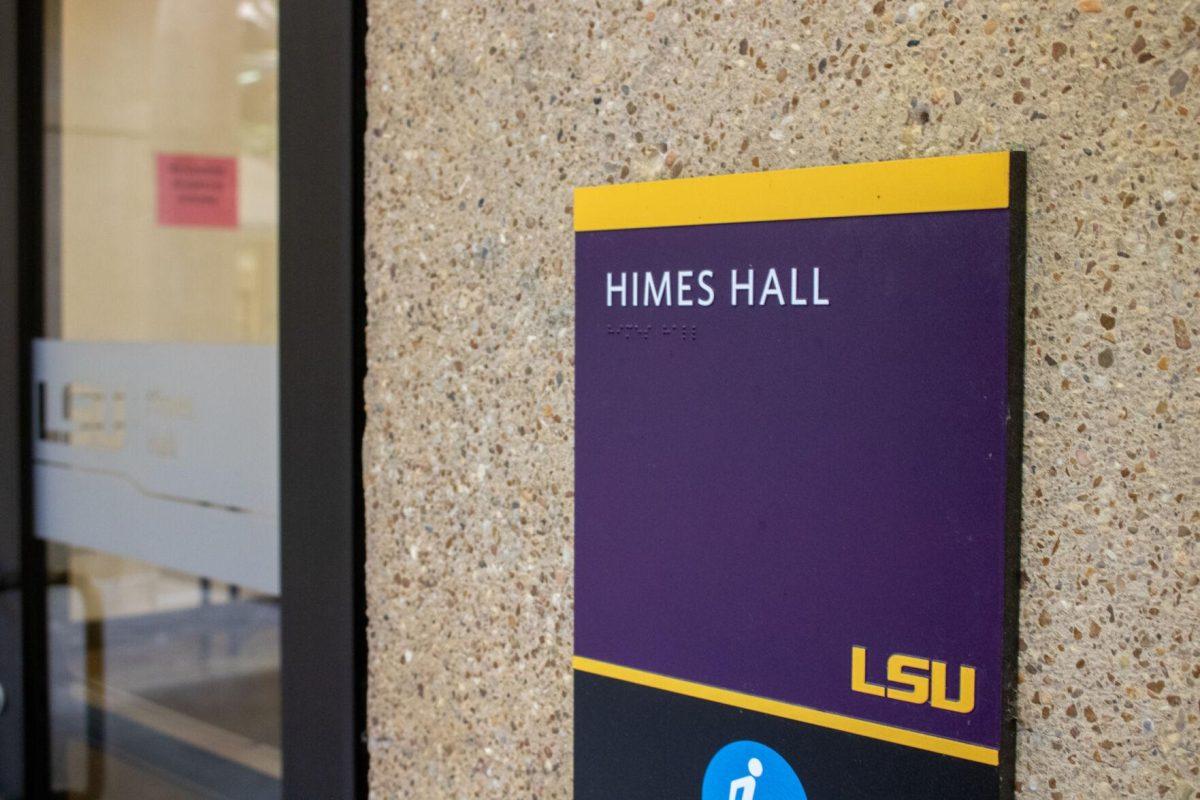 The sign reads 'Himes Hall' on Tuesday, April 2, 2024, on LSU's campus.