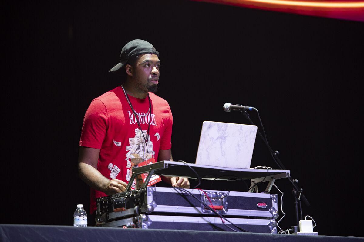 DJ Krumptime plays music Thursday, April 25, 2024, during LSU Student Government&#8217;s annual Groovin&#8217; concert at the Pete Maravich Assembly Center in Baton Rouge, La.