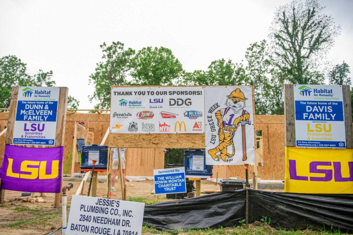 Signs sit in front of the construction site on Tuesday, April 9, 2024, on Fountain Avenue in Baton Rouge, La.