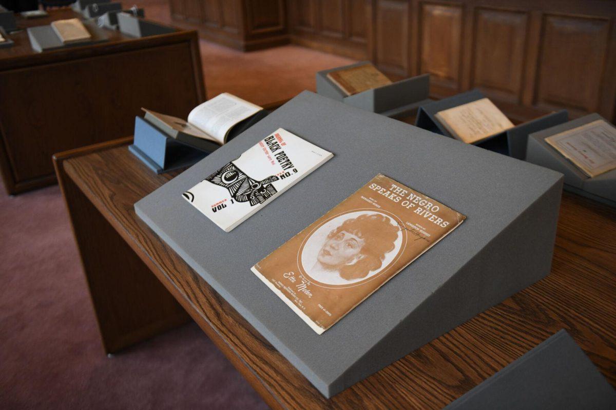 Pieces of poetry sit on display during the Afternoon in the Archives: The Wyatt Houston Day Collection of Poetry by African Americans event at Hill Memorial Library on Thursday, April 18, 2024, on LSU campus in Baton Rouge, La.