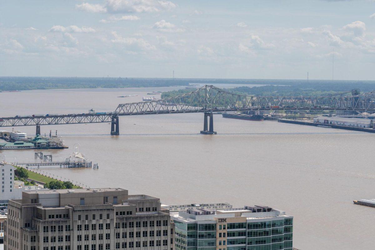 The Mississippi River bridge spans the river Thursday, April 25, 2024, in Baton Rouge, La.