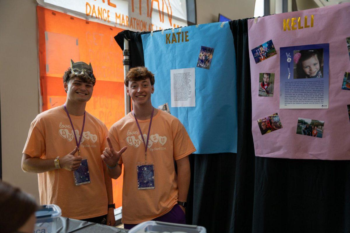 LSU sophomores Mason Huckabee and Stephen Ragas smile Saturday, April 6, 2024 at the LSU Dance Marathon in Tiger Stadium in Baton Rouge, La.