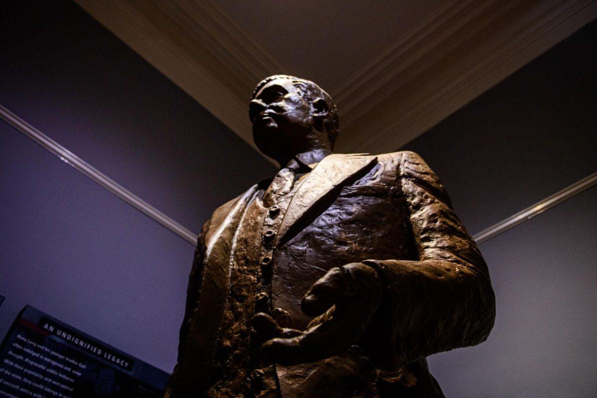 The statue of Huey P. Long stands tall on Thursday, April 18, 2024, at Louisiana's Old State Capitol in Baton Rouge, La.