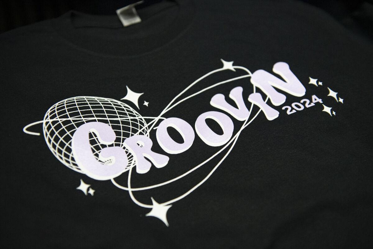 The Groovin' 2024 logo adorns a t-shirt Thursday, April 25, 2024, before LSU Student Government&#8217;s annual Groovin&#8217; concert at the Pete Maravich Assembly Center in Baton Rouge, La.