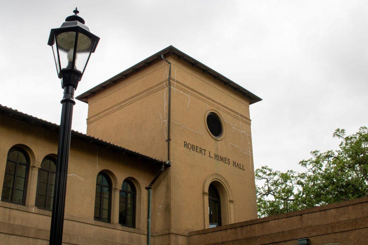 A light pole sits outside of Robert L Himes hall on Tuesday, April 2, 2024, on LSU's campus.