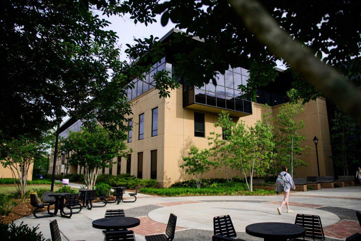 Trees fill the courtyard of the LSU Engineering Building on Tuesday, April 16, 2024, in Baton Rouge, La.