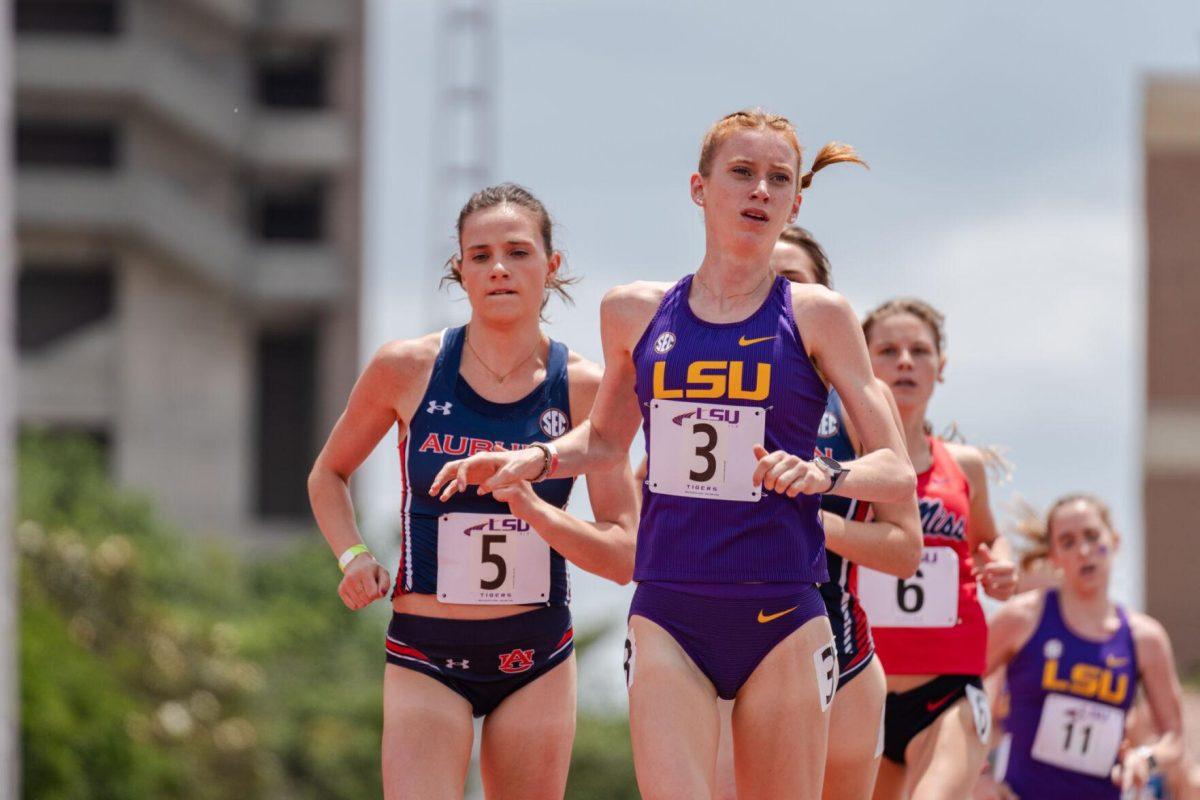 LSU track and field distance sophomore Ella Chestnut competes in the 1500 meter Saturday, April 27, 2024, at the LSU Invitational in the Bernie Moore Track Stadium in Baton Rouge, La.