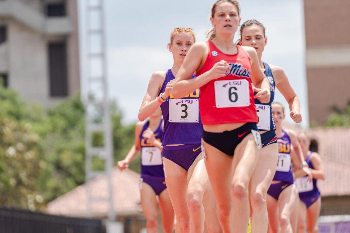 LSU track and field distance sophomore Ella Chestnut competes in the 1500 meter Saturday, April 27, 2024, at the LSU Invitational in the Bernie Moore Track Stadium in Baton Rouge, La.