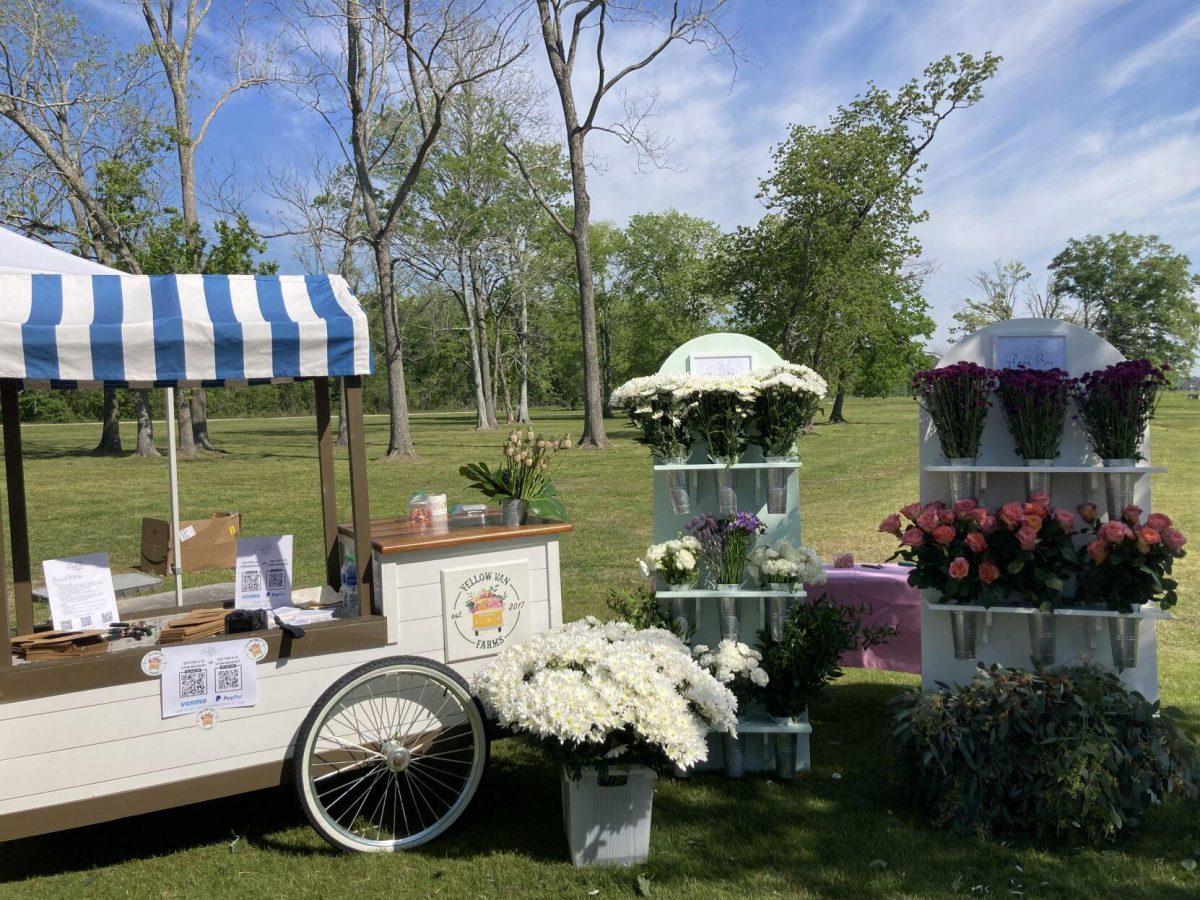 A bouquet making station at the Flower Fest hosted by Yellow Van Farms