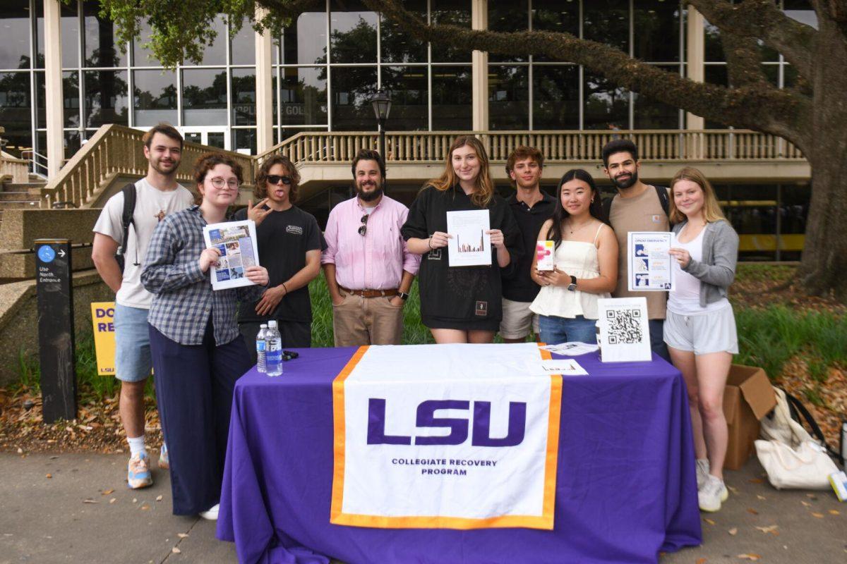 The Collegiate Recovery Program and ROAR-UP LSU hand out free Narcan in Free Speech Alley on Thursday, April 18, 2024, on LSU campus in Baton Rouge, La.