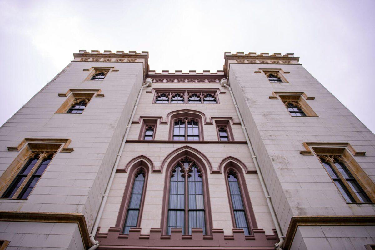 Windows fill the walls on Thursday, April 18, 2024, at Louisiana's Old State Capitol in Baton Rouge, La.