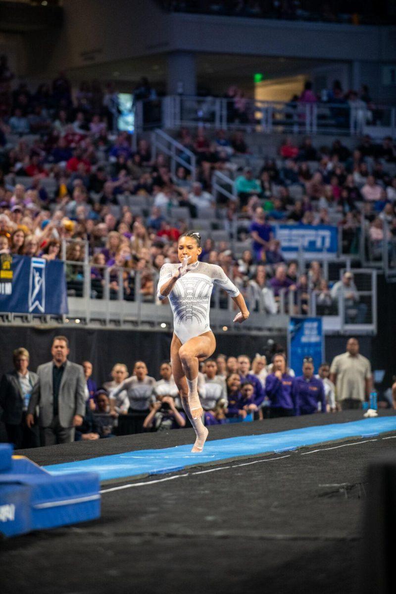 LSU gymnastics all-around Haleigh Bryant runs preparing to jump during the NCAA Gymnastics Championship on Saturday, April 20, 2024, in Fort Worth, Tx.