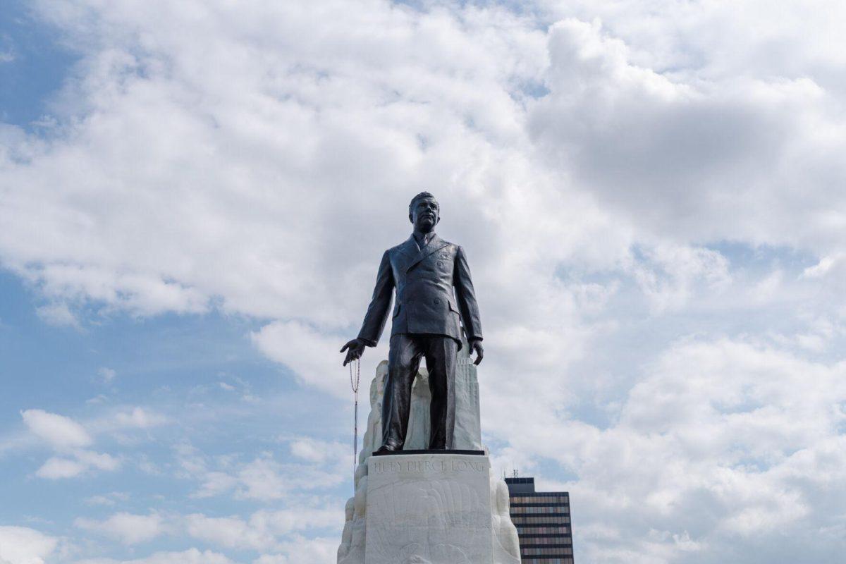 A statue of Huey P. Long sits Thursday, April 25, 2024, on the State Capitol grounds in Baton Rouge, La.