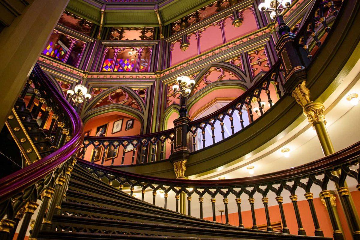 A spiral staircase leads to the second floor on Thursday, April 18, 2024, at Louisiana's Old State Capitol in Baton Rouge, La.