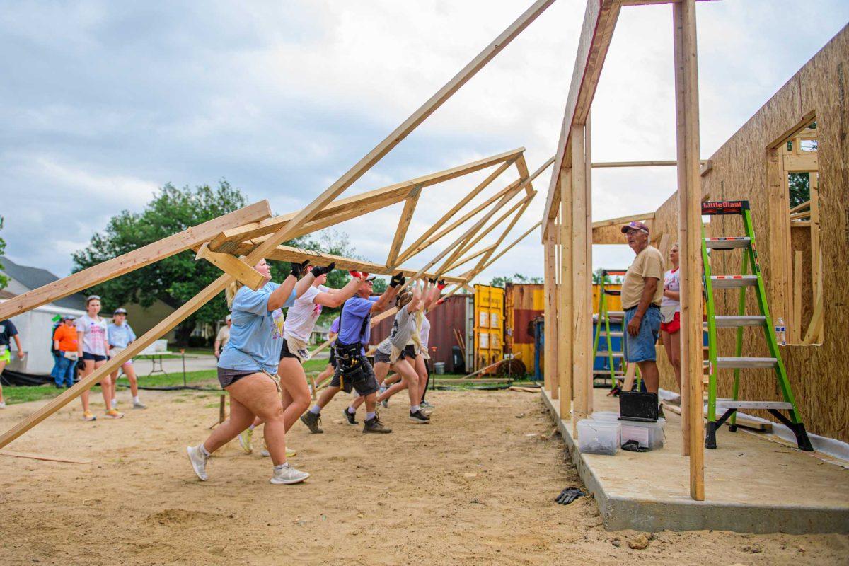 LSU students help with construction on Tuesday, April 9, 2024, on Fountain Avenue in Baton Rouge, La.