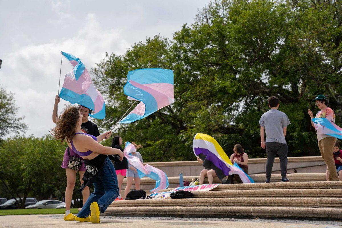 <p>Rally participants gather Monday, April 1, 2024, at the LSU parade grounds on Highland road in Baton Rouge, La.</p>