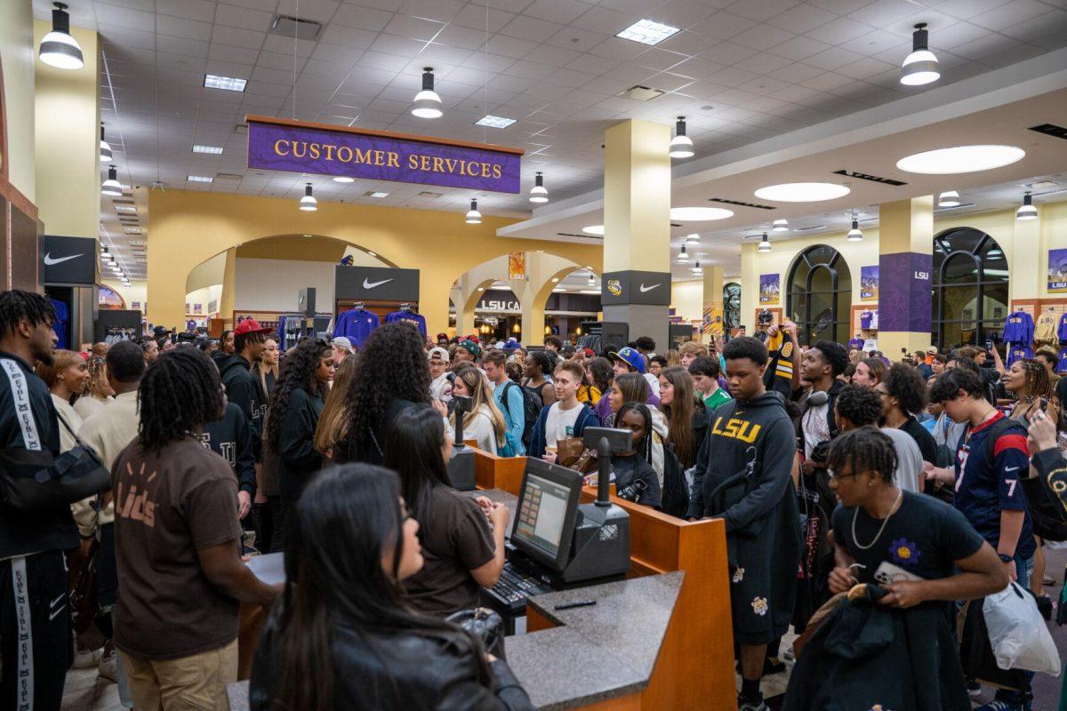 Students shop the new Cactus Jack LSU line Thursday, April 4, 2024, at the Barnes &amp; Nobles at LSU in Baton Rouge, La.