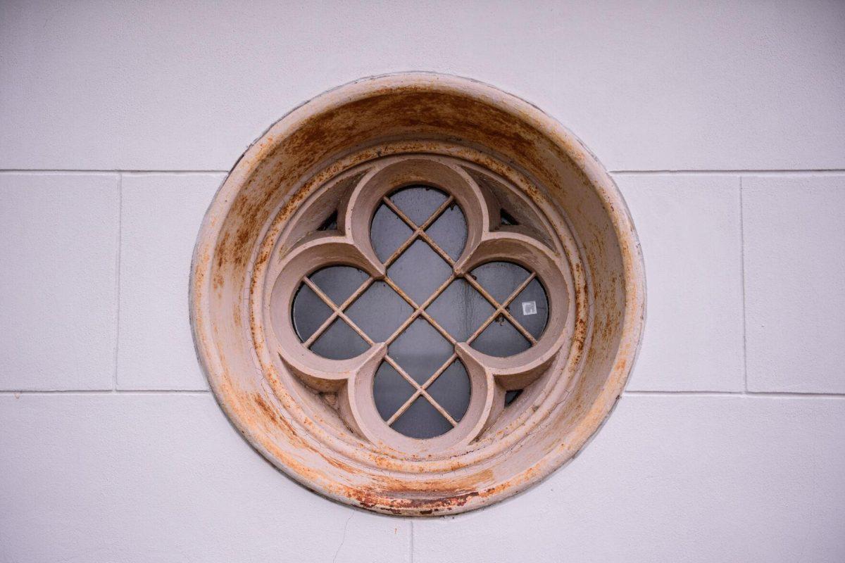 The clover-shaped window sits on Thursday, April 18, 2024, at Louisiana's Old State Capitol in Baton Rouge, La.