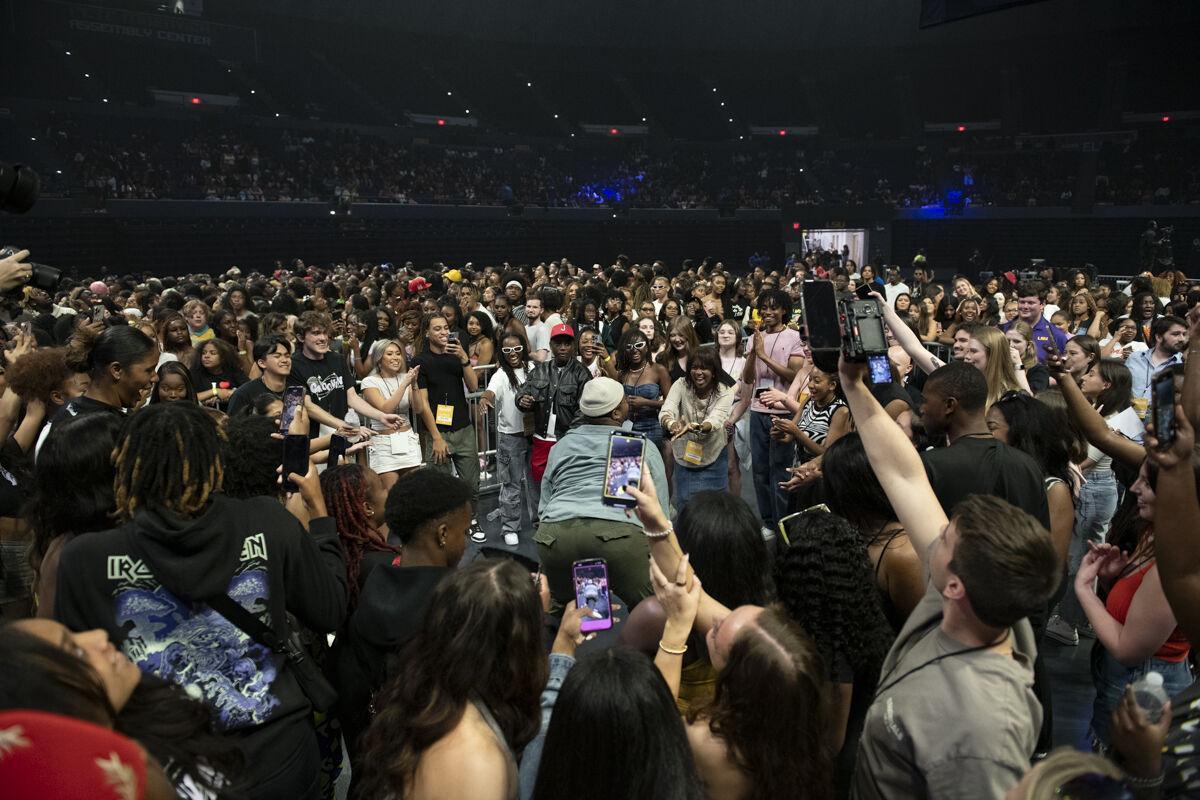 LSU students dance Thursday, April 25, 2024, during LSU Student Government&#8217;s annual Groovin&#8217; concert at the Pete Maravich Assembly Center in Baton Rouge, La.