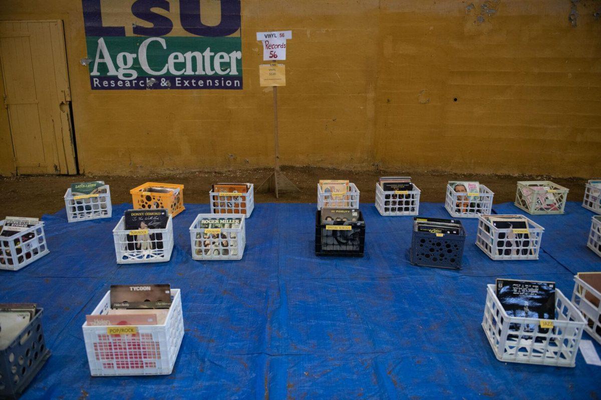 Few vinyl records remain Sunday, April 14, 2024, during the Friends of the LSU Libraries Book Bazaar at the John M. Parker Agricultural Coliseum in Baton Rouge, La.