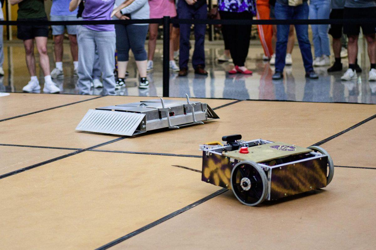 The robots face off on Tuesday, April 16, 2024,&#160;at the Bengal Bot Brawl in Patrick F. Taylor Hall in Baton Rouge, La.