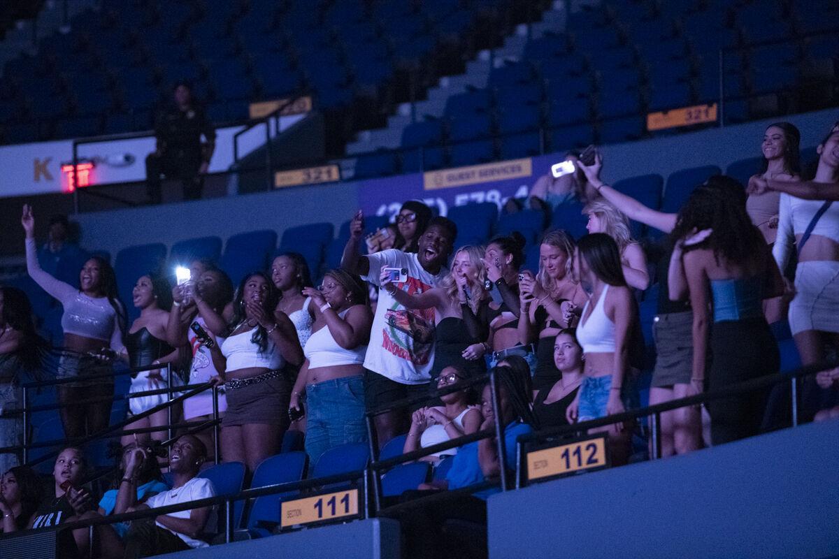 LSU students enjoy GloRilla's performance Thursday, April 25, 2024, during LSU Student Government&#8217;s annual Groovin&#8217; concert at the Pete Maravich Assembly Center in Baton Rouge, La.