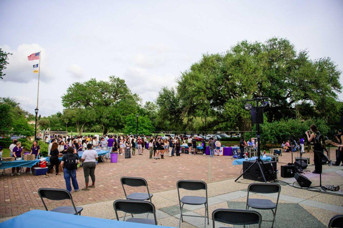 LSU students enjoy the event on Tuesday, April 16, 2024, in front of Memorial Tower in Baton Rouge, La.