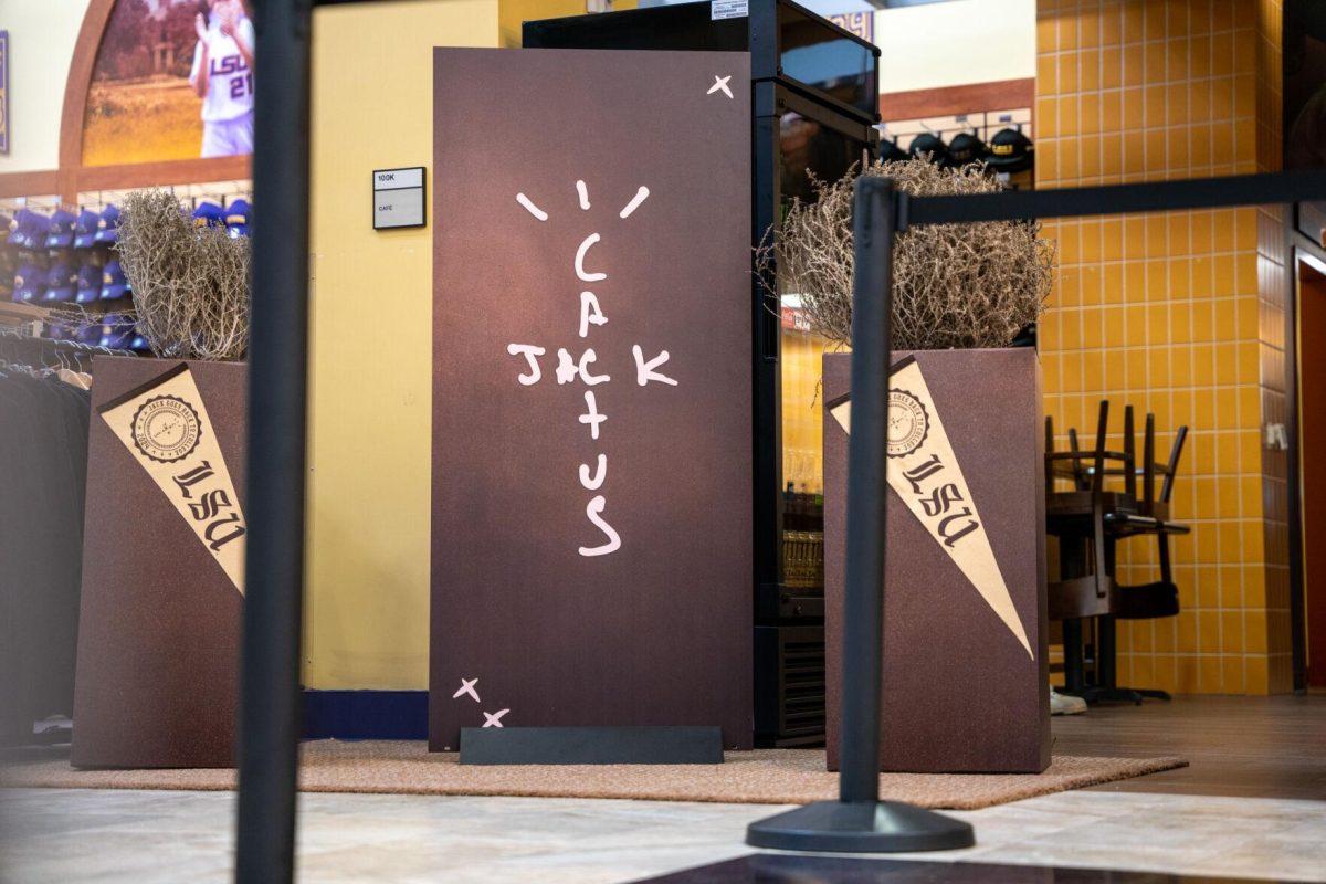 The Cactus Jack sign sits Thursday, April 4, 2024, at the Barnes &amp; Nobles at LSU in Baton Rouge, La.