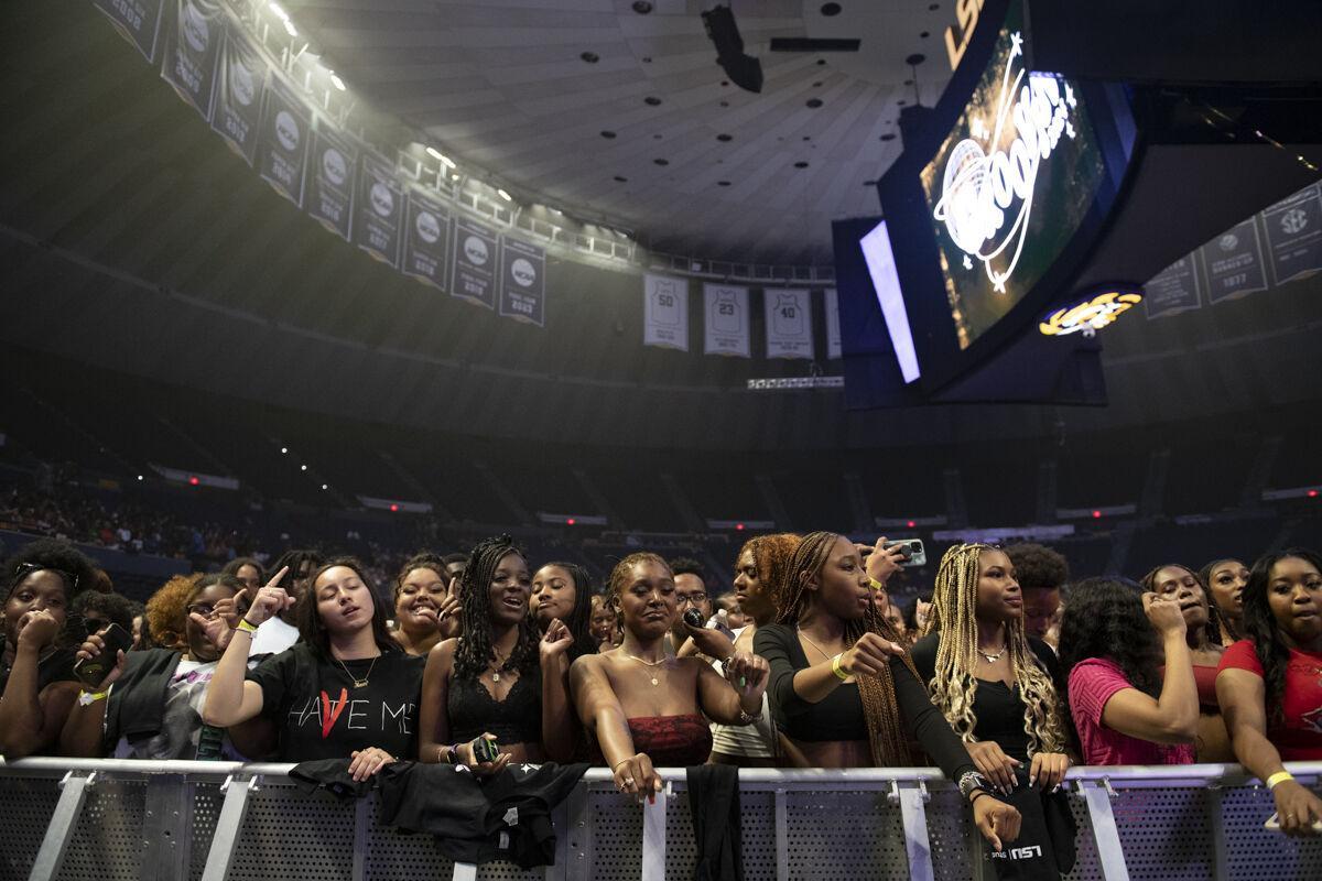 LSU students dance Thursday, April 25, 2024, during LSU Student Government&#8217;s annual Groovin&#8217; concert at the Pete Maravich Assembly Center in Baton Rouge, La.