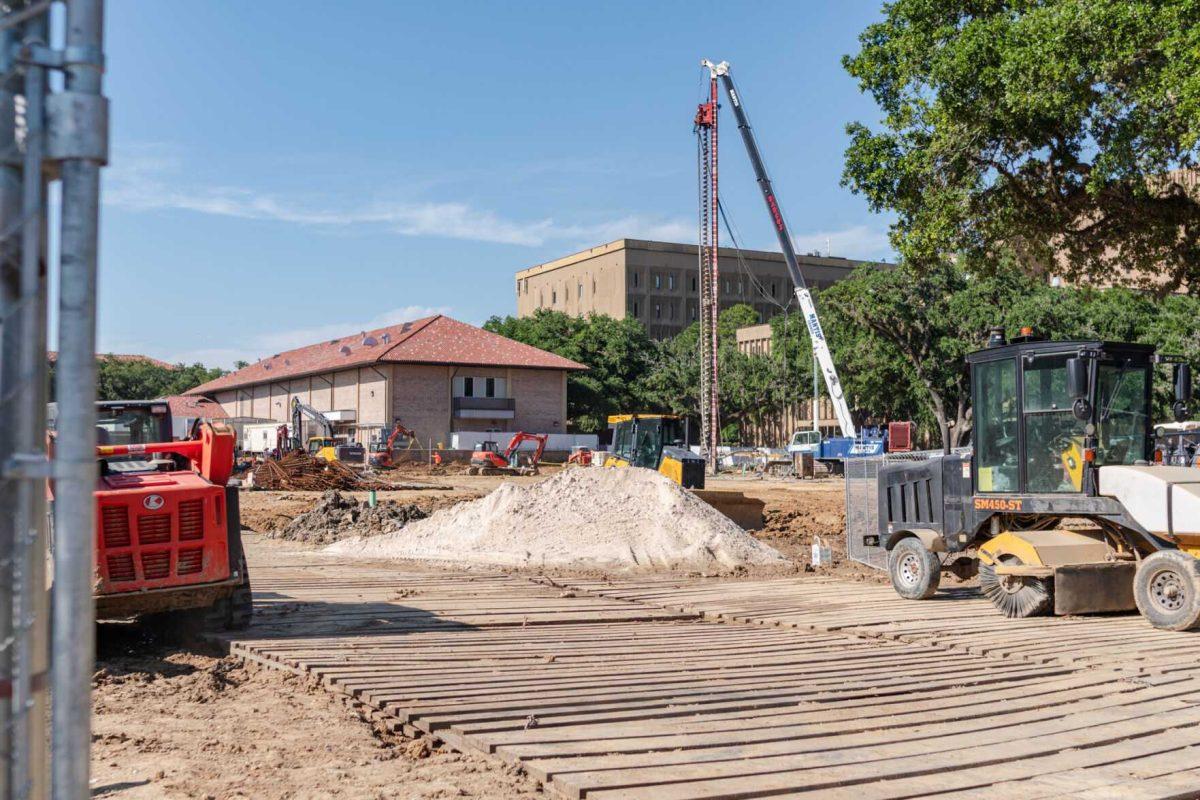 Construction equipment sits where the Dairy Store was Wednesday, May 15, 2024, on South Stadium Drive in Baton Rouge, La.