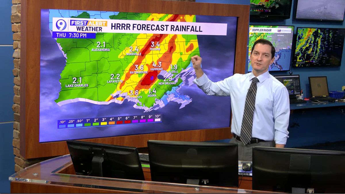 Steve Caparotta gives severe weather updates on WAFB on Jan. 24, 2024.