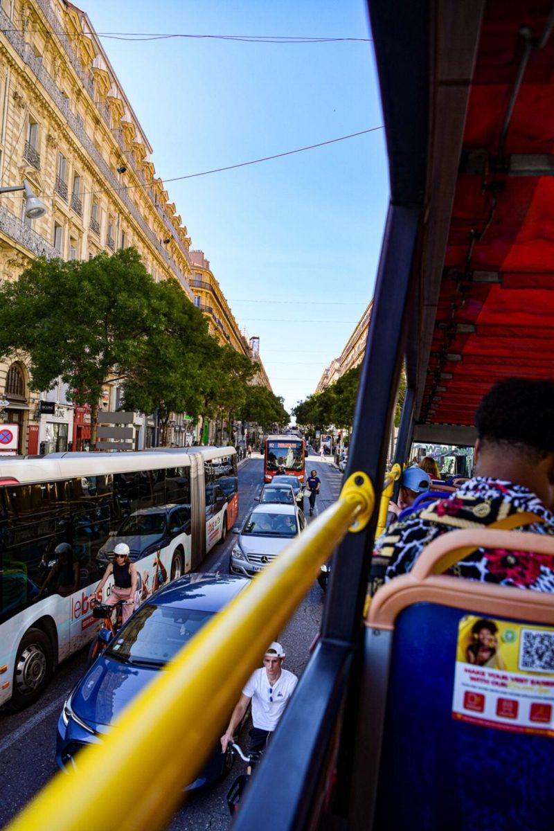 Traffic on a narrow street in Marseille, France on Monday, July 22, 2024.