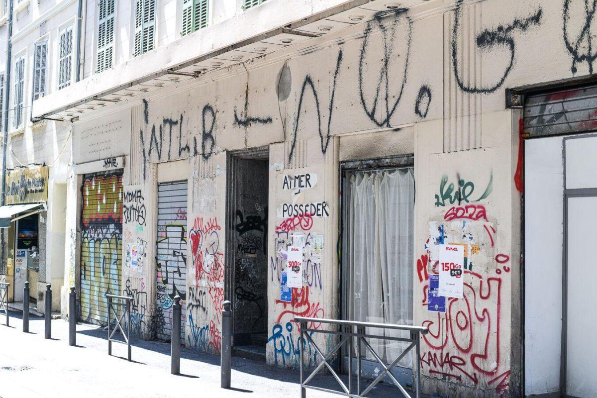 Graffeti art covers buildings in Marseille, France on Monday, July 22, 2024.