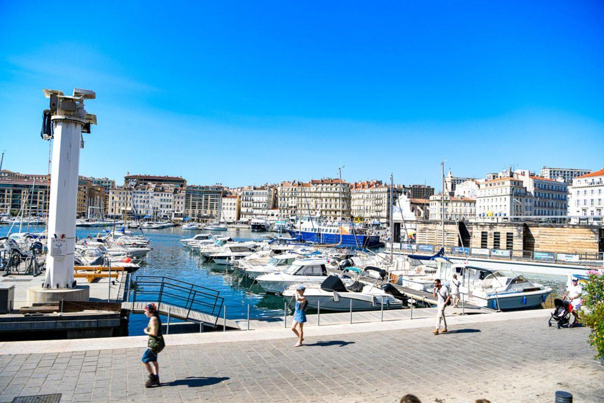 Boats docked at the Vieux Port in Marseille, France on Monday, July 22, 2024.