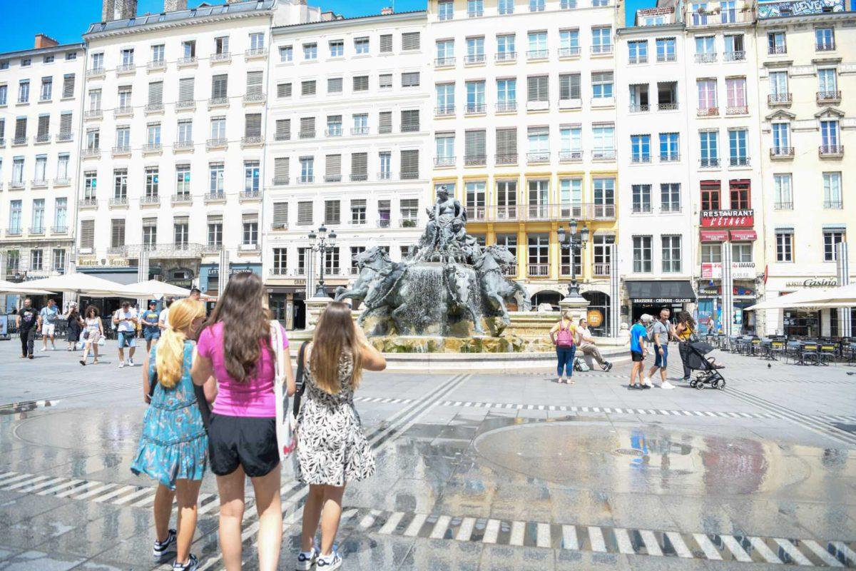 LSU mass communication students explore Lyon square in Lyon, France on Saturday, July 27, 2024.