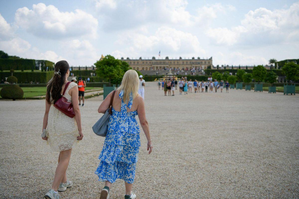 LSU Mass Communication Dean Kim Bissell and student walk the gardens of Versailles Palace in Versailles, France on Friday, August 2, 2024.