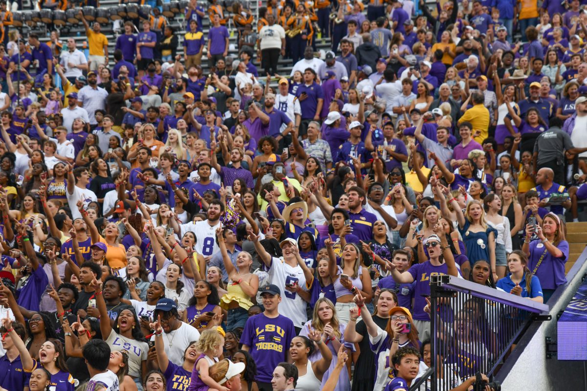 LSU fans cheer from the student section on Saturday, Sept. 7, 2024, during LSU&#8217;s 44-21 win against Nicholls at Tiger Stadium in Baton Rouge, La.