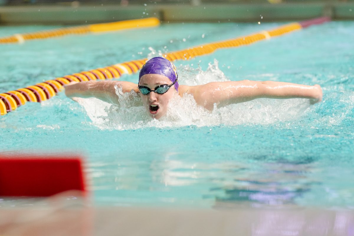 LSU swimming freestyle/butterfly junior Jenna Bridges competes Saturday, Jan. 20, 2024, during LSU's meet against Texas A&amp;M at the LSU Natatorium in Baton Rouge, La.