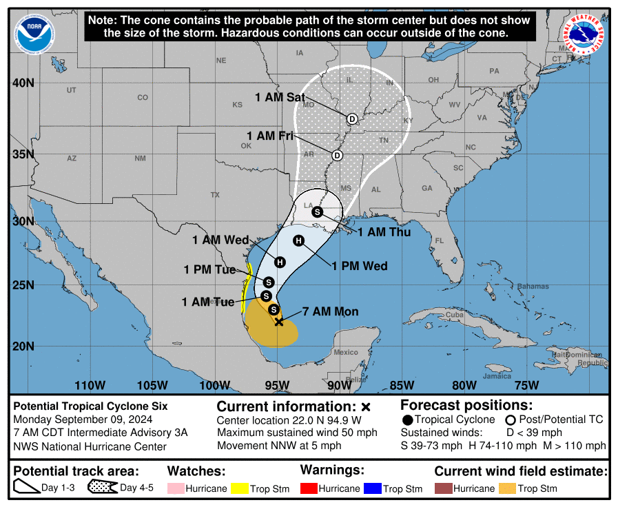 A hurricane is brewing in the Gulf on a trajectory to the Louisiana coast, Baton Rouge