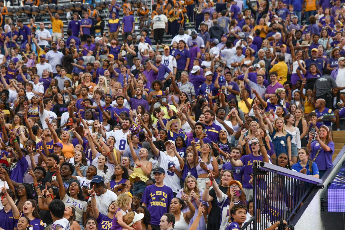 LSU fans cheer from the student section on Saturday, Sept. 7, 2024, during LSU’s 44-21 win against Nicholls at Tiger Stadium in Baton Rouge, La.