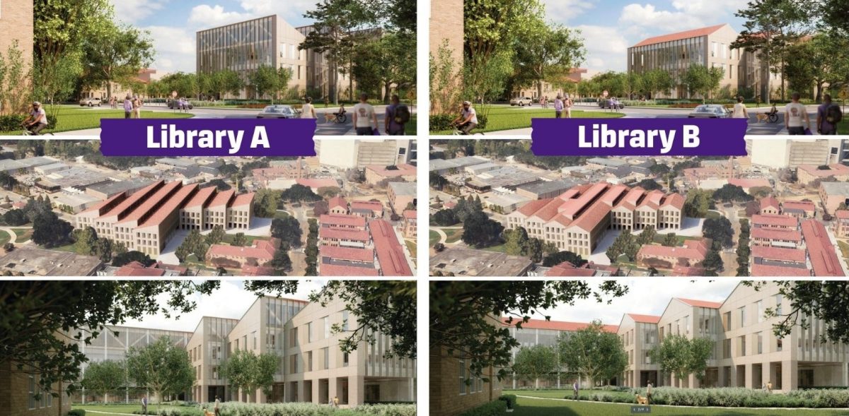 Renderings of what could be the appearance of LSU's new library.