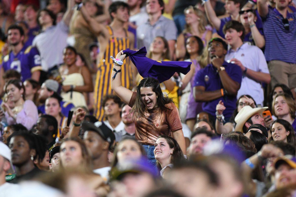 LSU mechanical engineering student Sophie Mae Brady wins Caniac Maniac during LSU's 29-26 win against Ole Miss on Oct. 12, 2024, in Tiger Stadium in Baton Rouge, La.